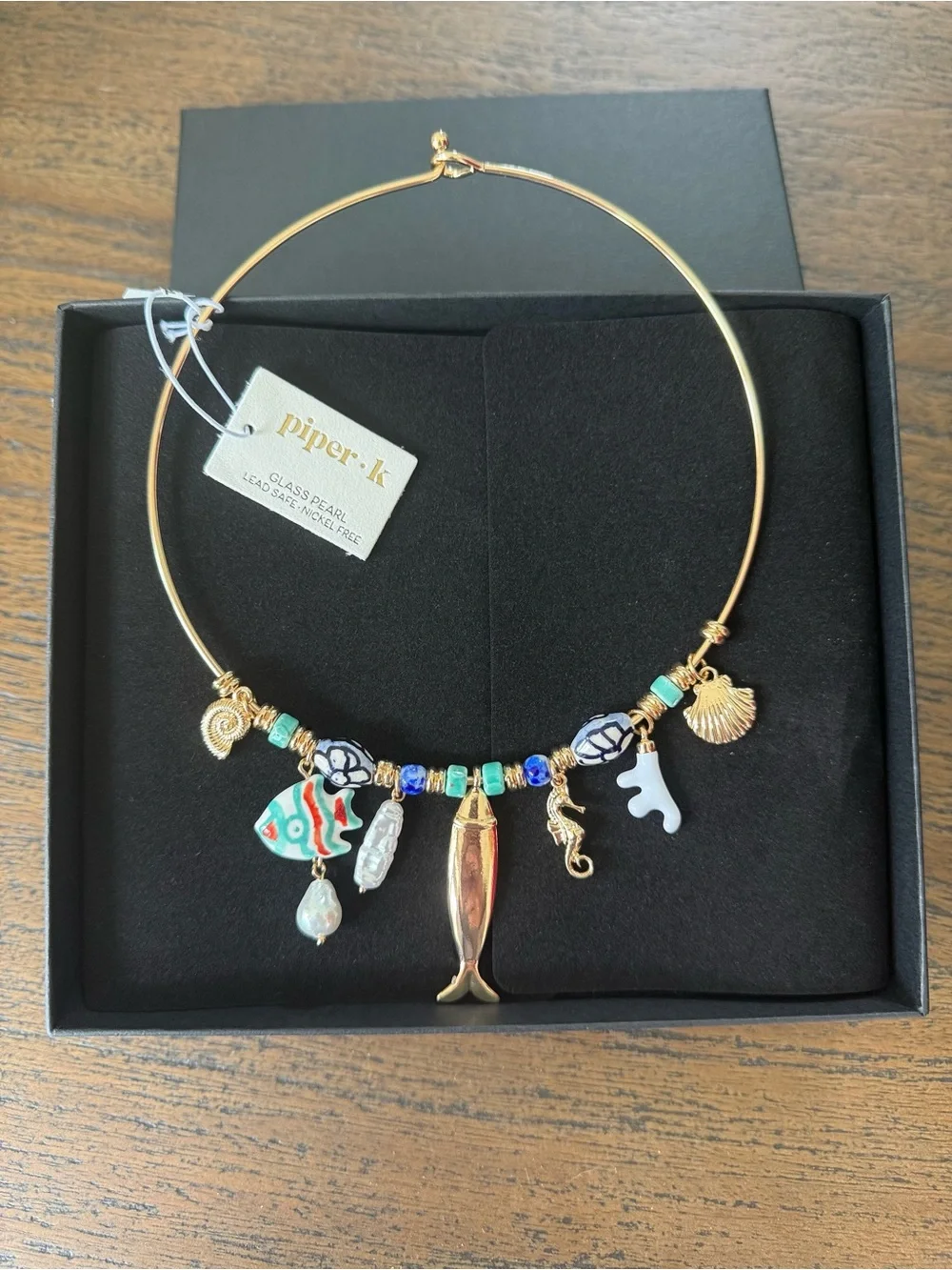 NWT Piper.k Gold Charm Collar Necklace with Multicolor Ocean Charms - Picture 1 of 1